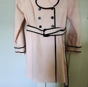 Elle Pink with Black Trim Trench Belted Coat Size 10